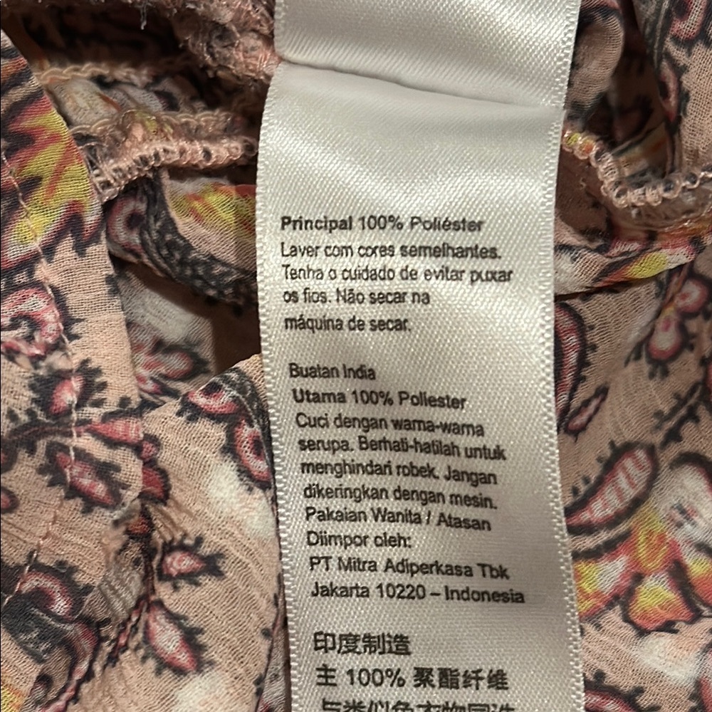 Topshop Pink and Brown Puff Sleeve Blouse with Smocked Tie Front​​​​​ - Picture 6 of 6